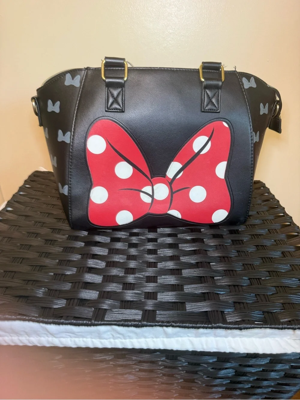 Loungefly Black Satchel with Red Polka Dot Bow